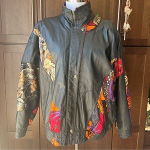 NWOT - PELLE Vintg 90’s Black Leather/Fabric Patchwork Dolman Sleeve Jacket L